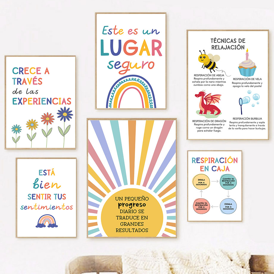 Kids Education Picture - Spaanse Onderwijs Motto Regenboog Zonneschijn Muur