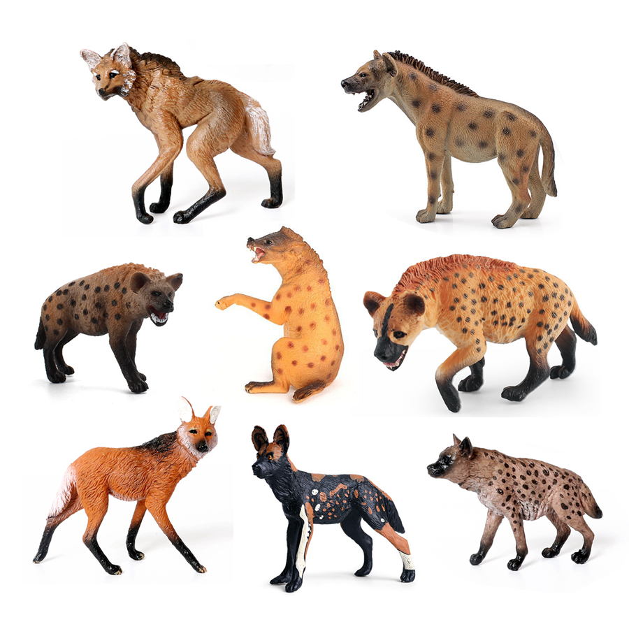 Kids Education Picture - Realistische Plastic Wildlife Hyena, Maned Wolf,