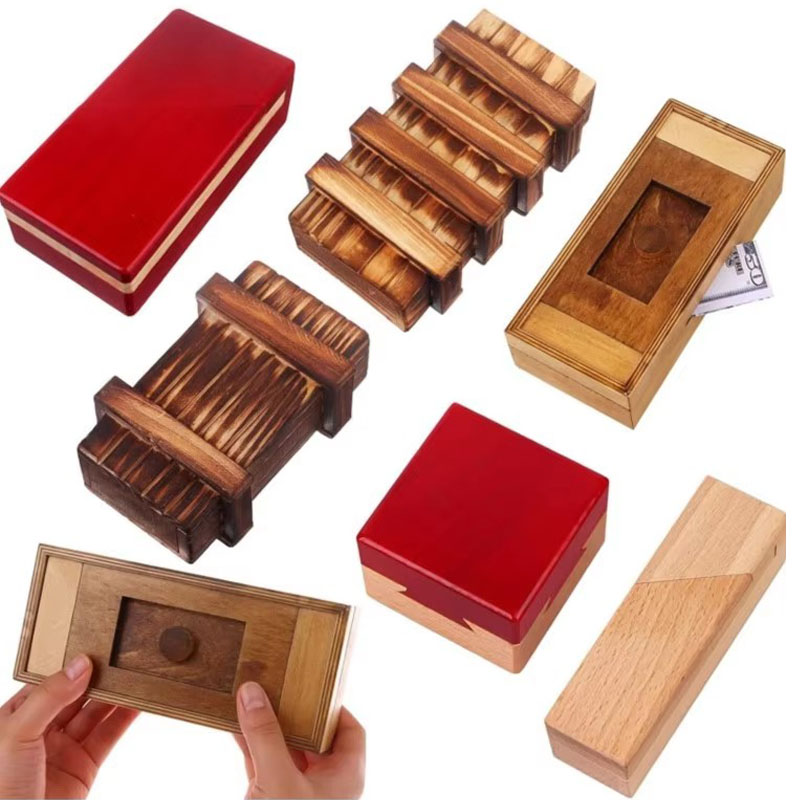 Brain Teaser Cube - Houten puzzeldoos met geheim verborgen compartiment,